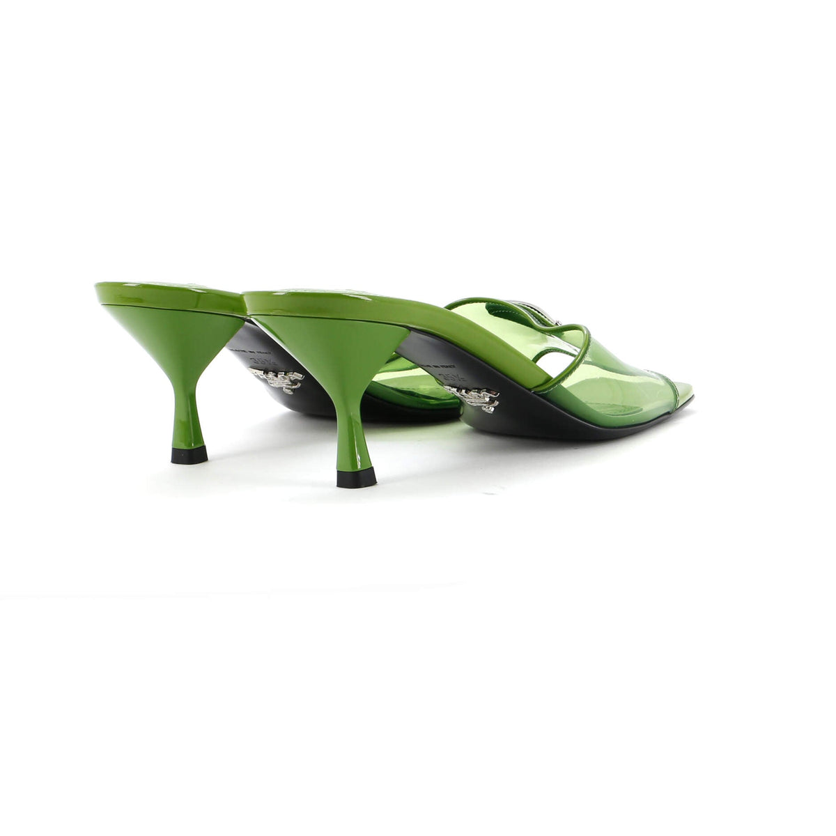 Women's Triangle Logo Kitten Heeled Sandals PVC with Patent