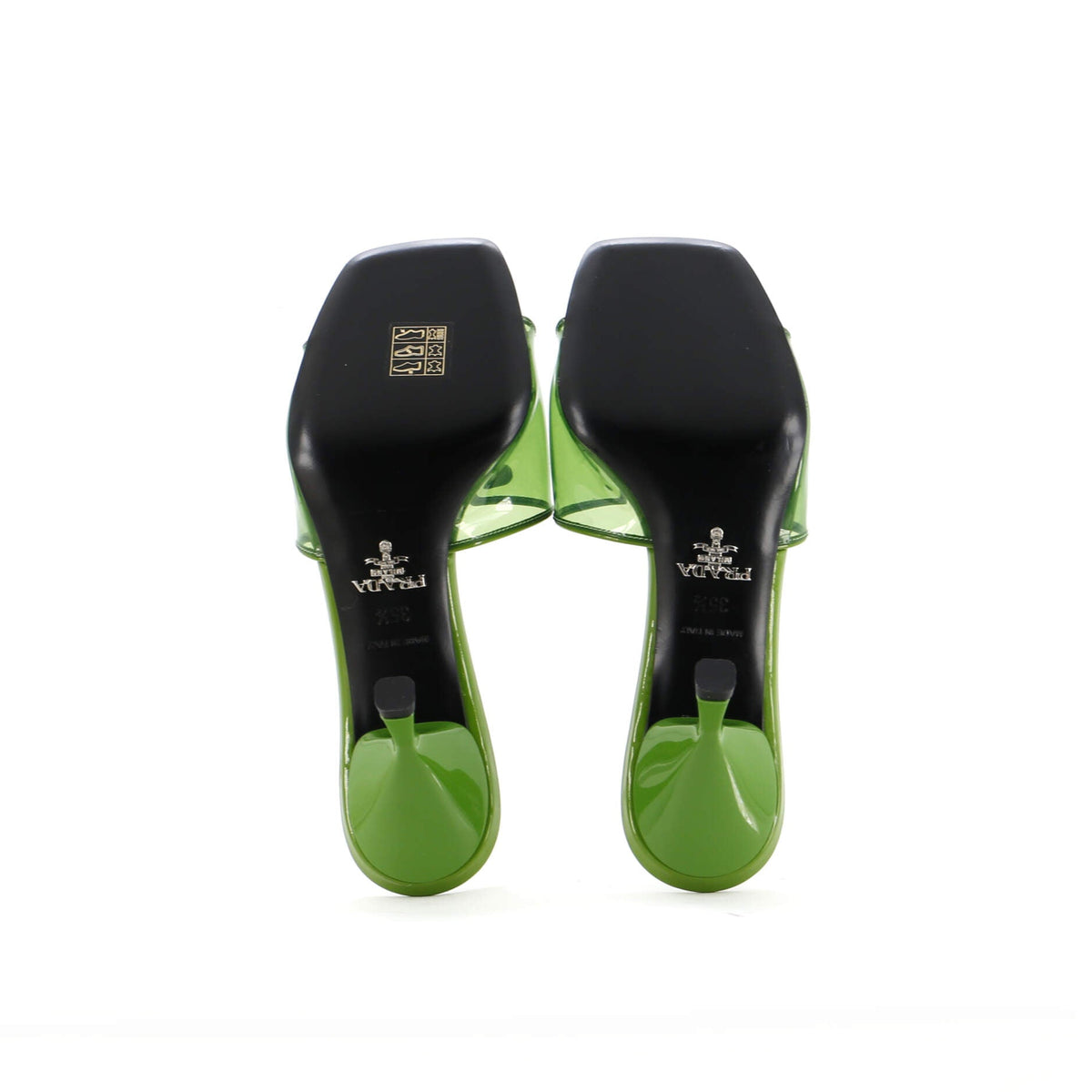 Women's Triangle Logo Kitten Heeled Sandals PVC with Patent