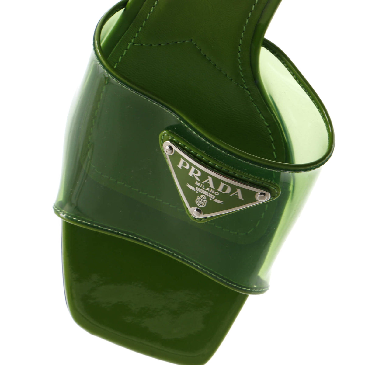 Women's Triangle Logo Kitten Heeled Sandals PVC with Patent