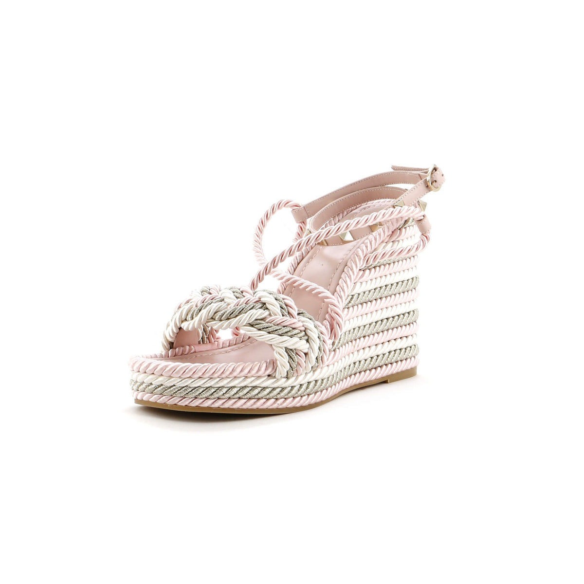 Women's Rockstud Torchon Espadrille Wedge Sandals Leather and Cord