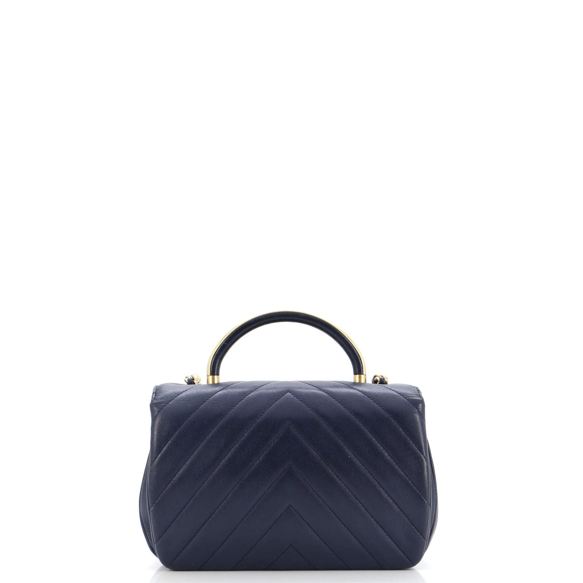 CC Metal Top Handle Flap Bag Chevron Lambskin Small