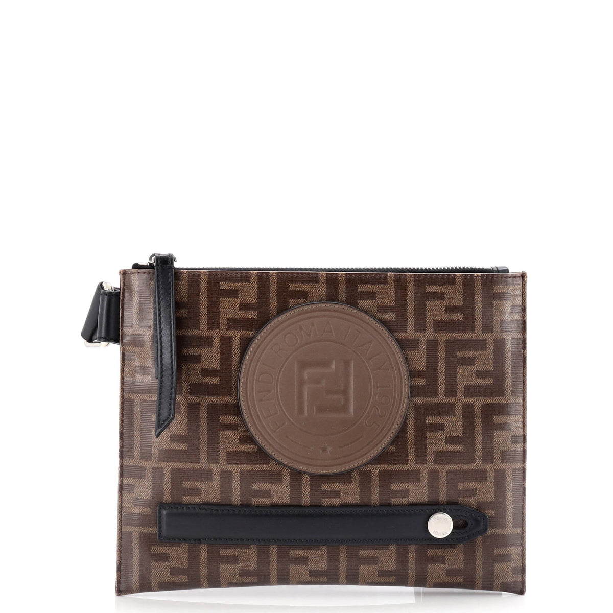 FF Logo Stamp Flat Messenger Bag Zucca Coated Canvas Small