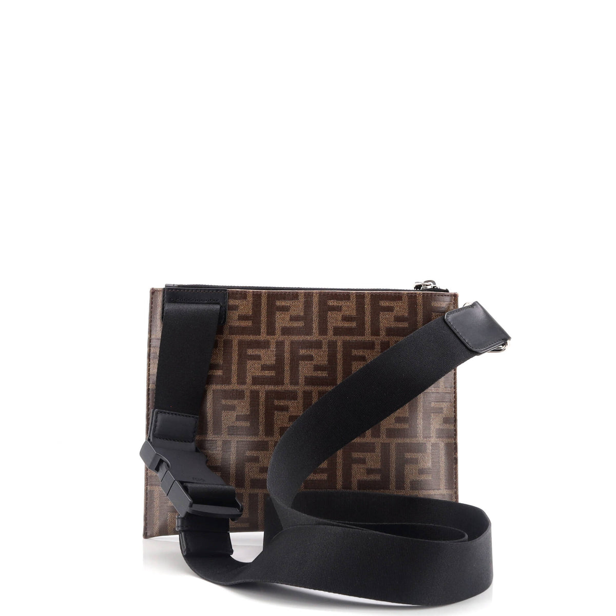 FF Logo Stamp Flat Messenger Bag Zucca Coated Canvas Small