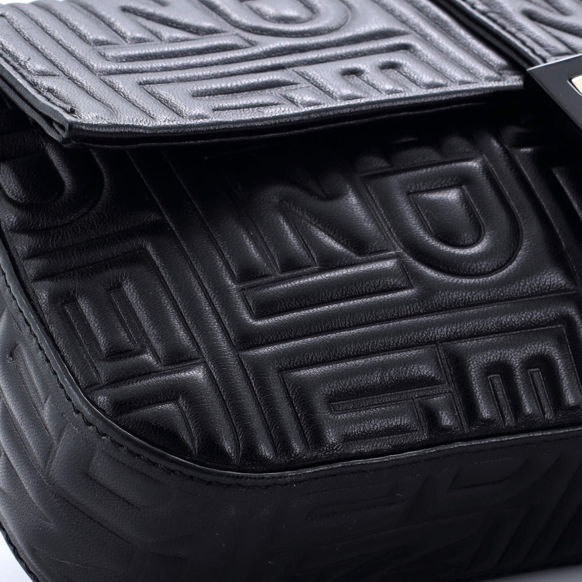 Baguette Bag Logo Embossed Leather Small