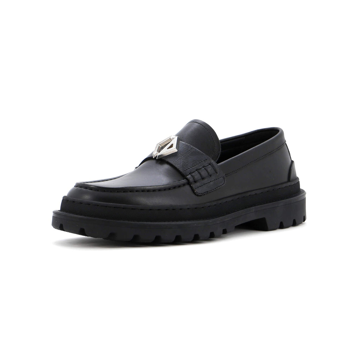 Men's Logo Plaque Loafers Leather with CD Diamond Coated Canvas