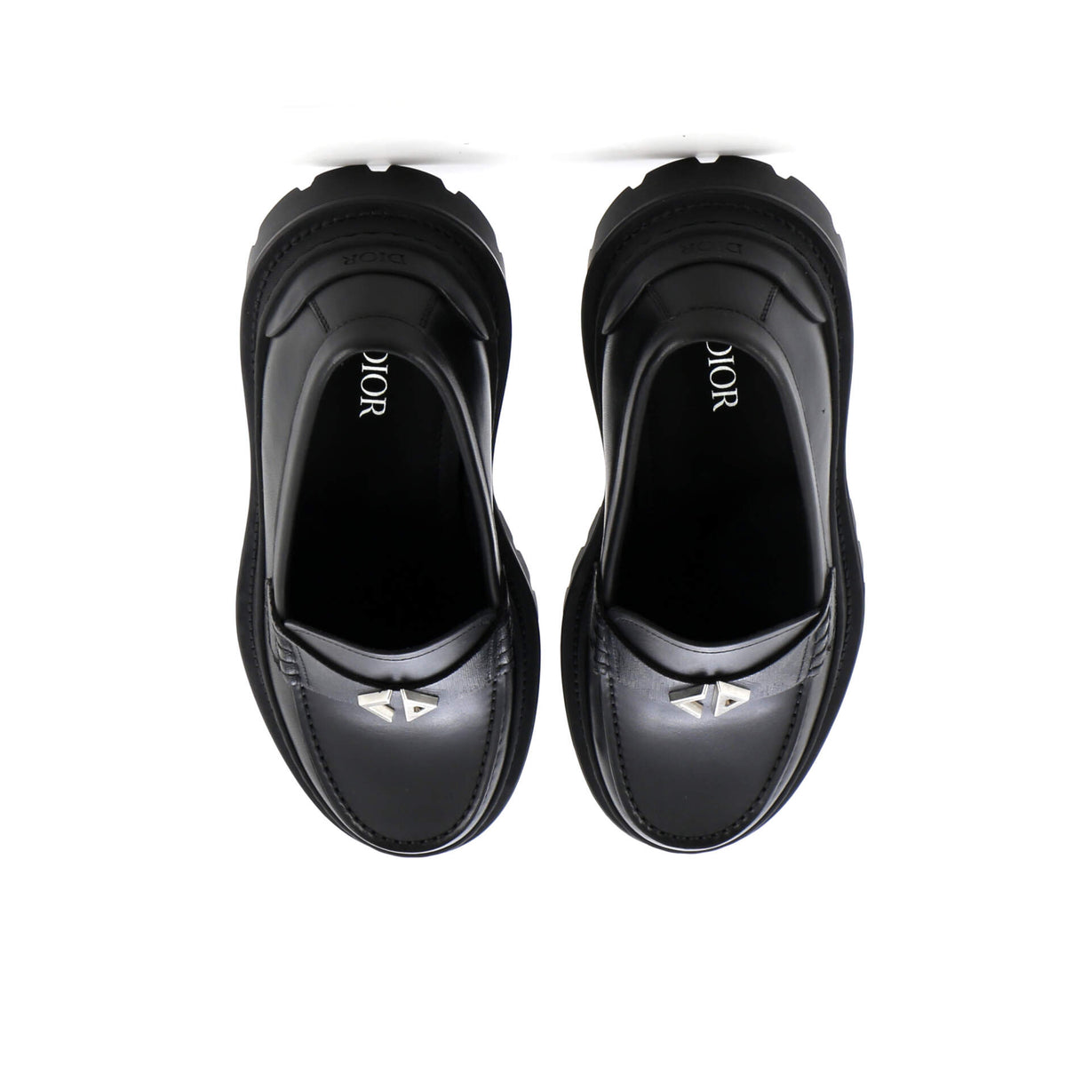 Men's Logo Plaque Loafers Leather with CD Diamond Coated Canvas