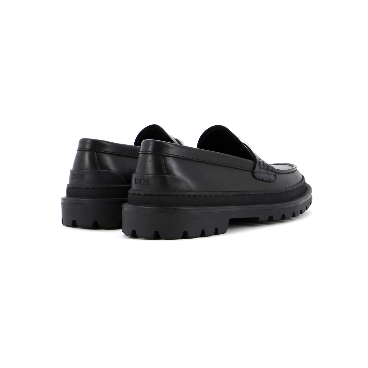 Men's Logo Plaque Loafers Leather with CD Diamond Coated Canvas