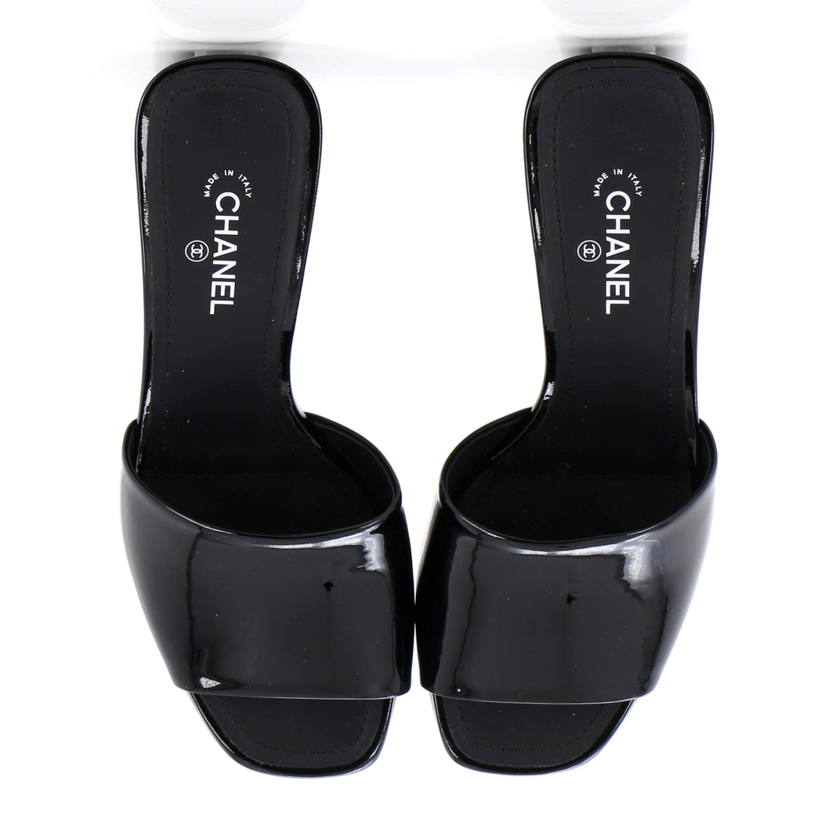 Women's CC Block Heeled Mule Sandals Patent