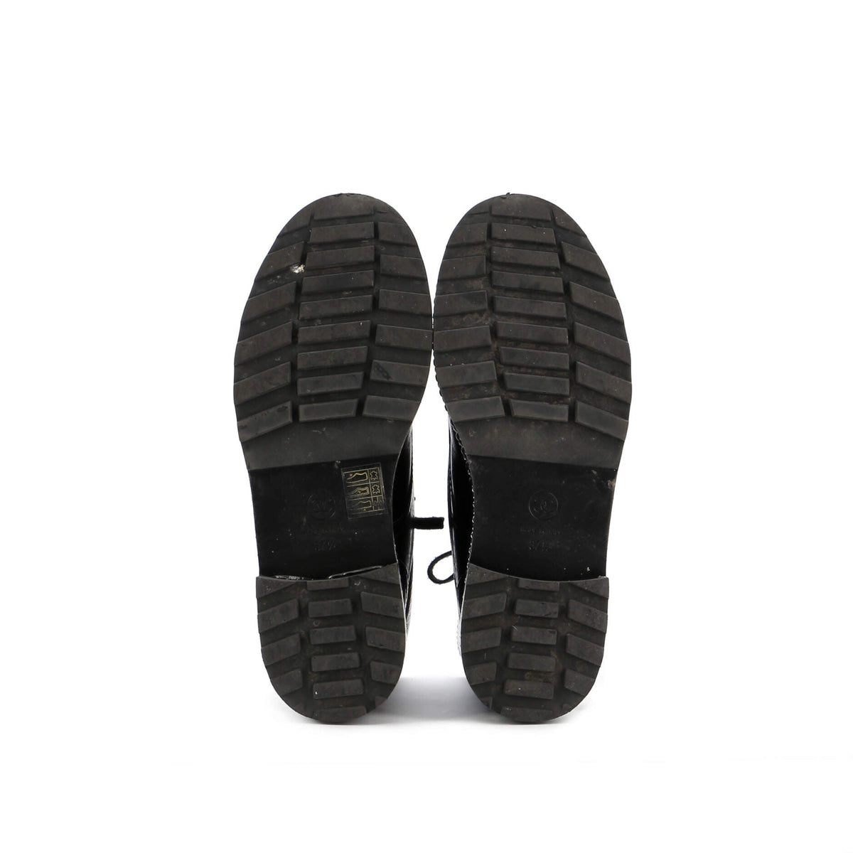 Women's Cap Toe CC Chain Around Pearl Combat Boots Leather