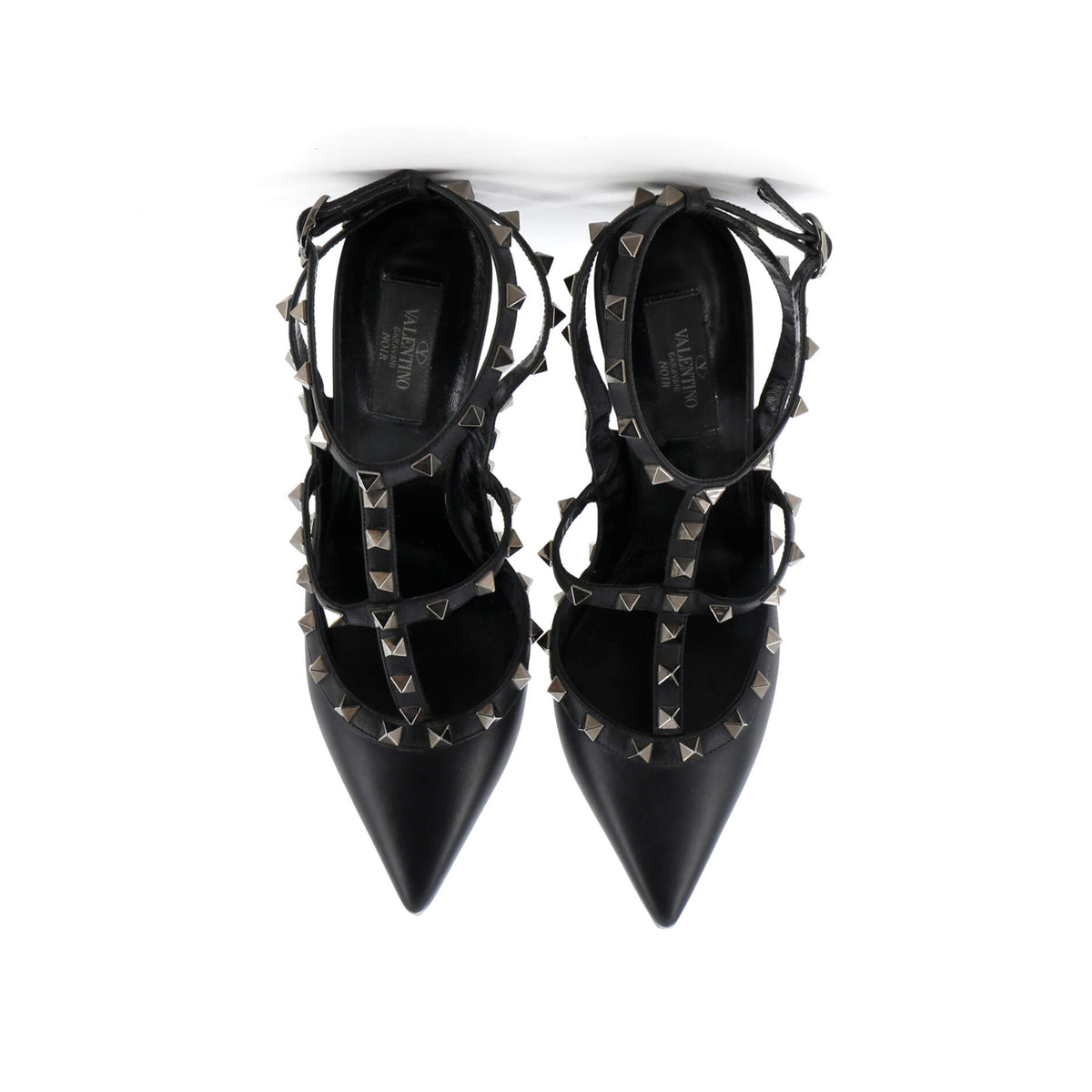 Women's Rockstud Ankle Strap Pumps Leather 100