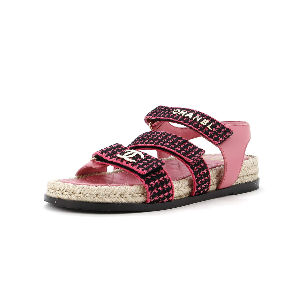 Women's Logo Triple Strap Velcro Espadrille Sandals Fabric and Leather