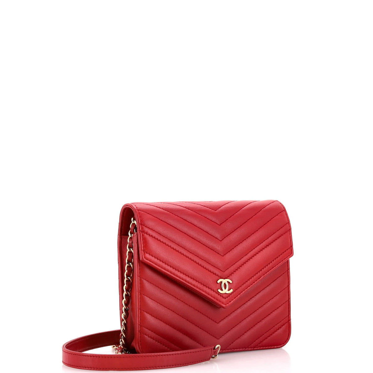 Square Wallet on Chain Chevron Calfskin