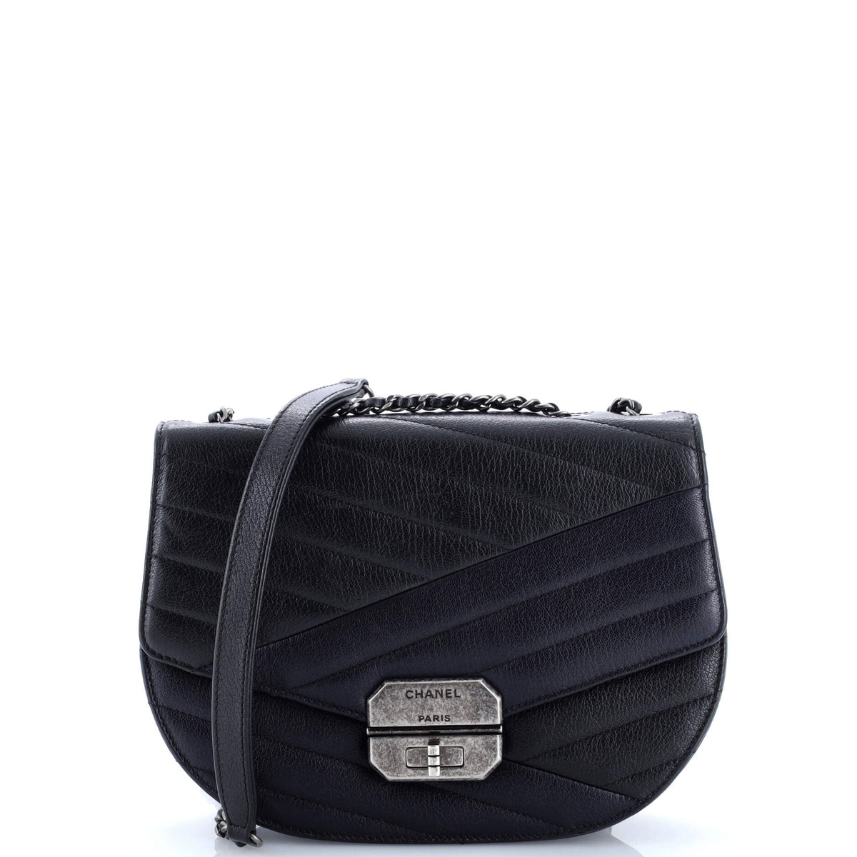 Gabrielle Saddle Crossbody Bag Chevron Goatskin Small