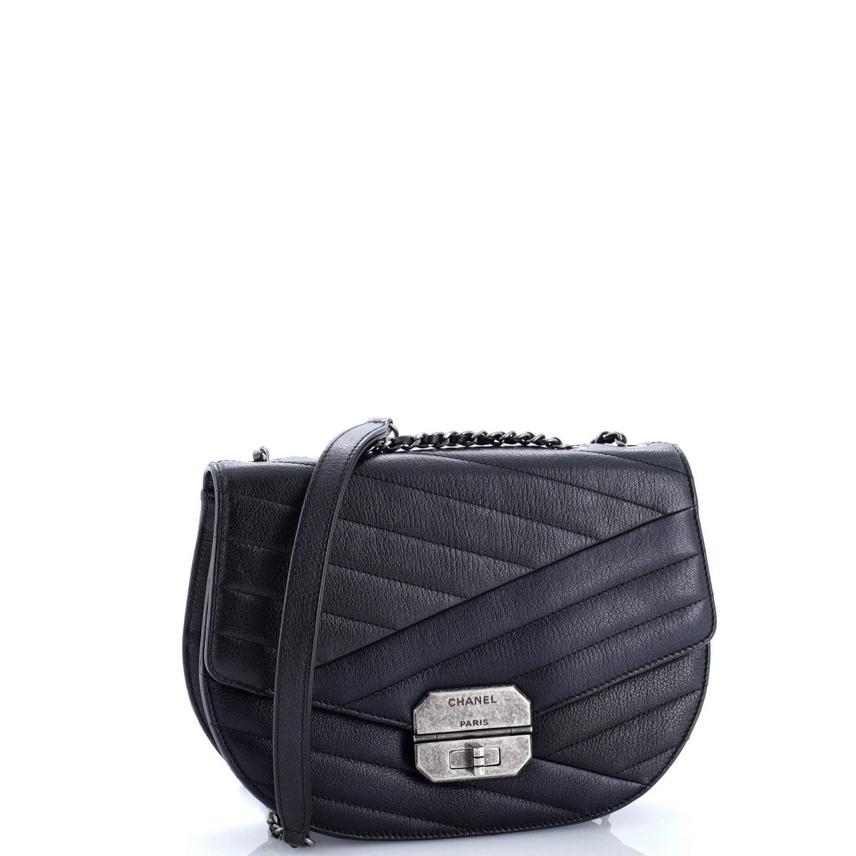 Gabrielle Saddle Crossbody Bag Chevron Goatskin Small