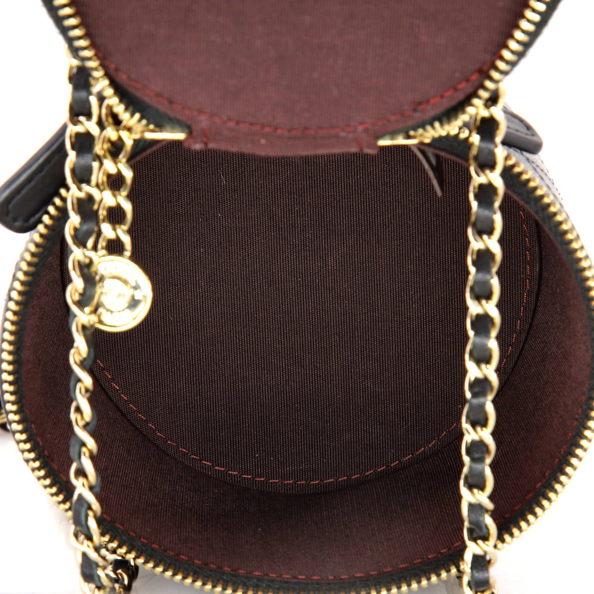 CC Round Vanity Case with Chain Quilted Lambskin Mini
