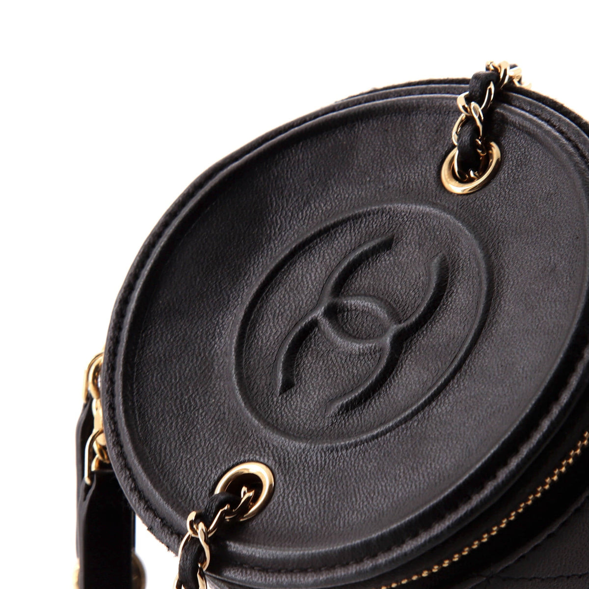 CC Round Vanity Case with Chain Quilted Lambskin Mini