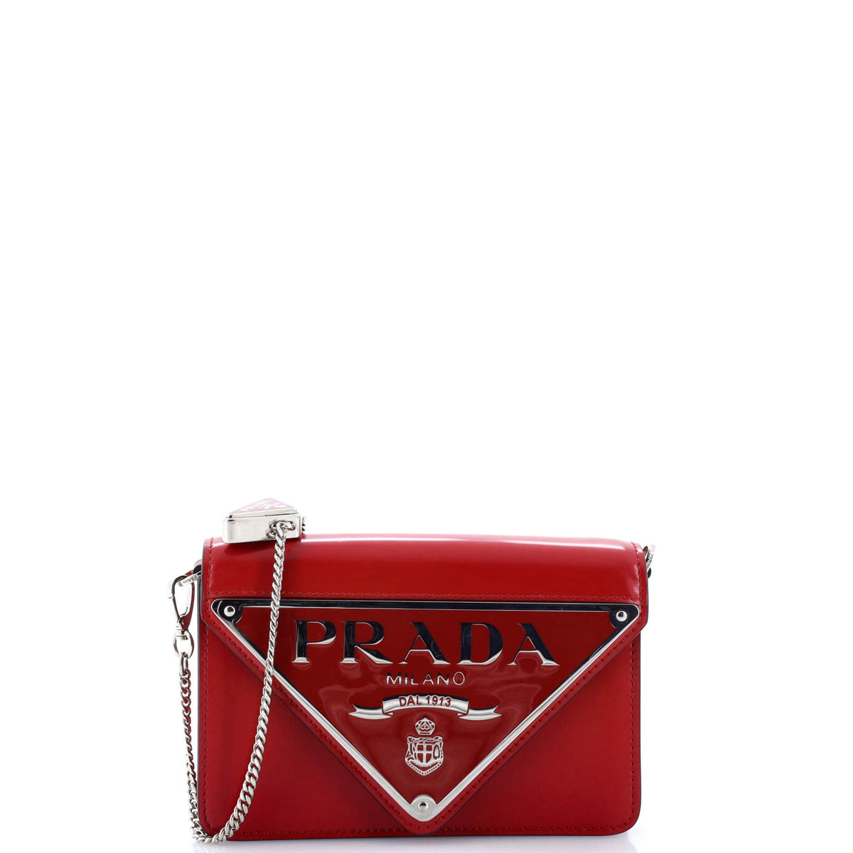 Maxi Triangle Logo Chain Flap Bag Brushed Leather Small