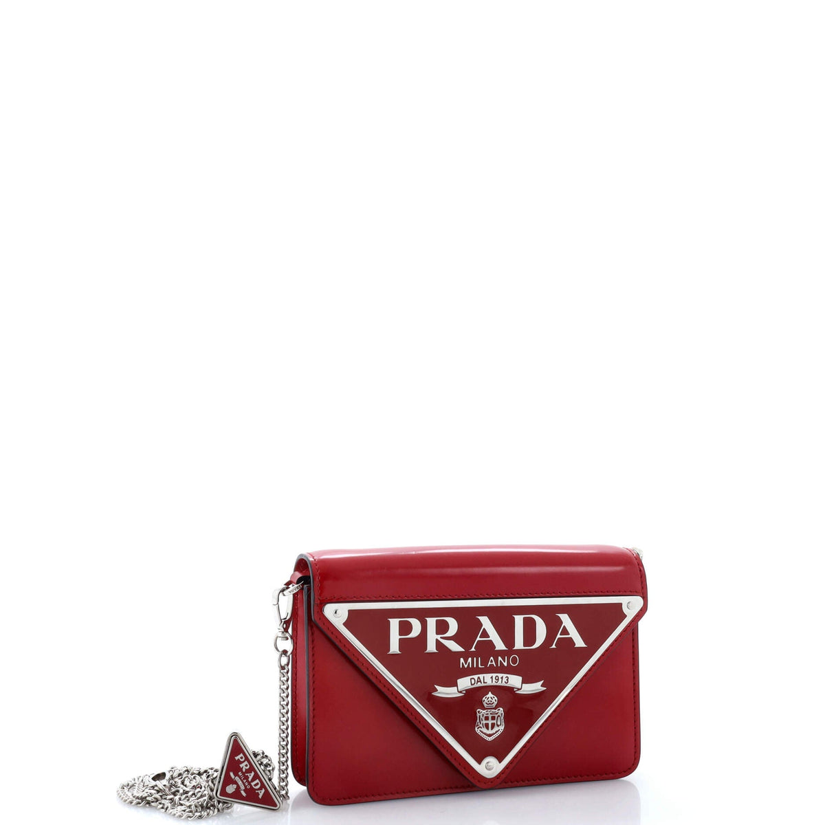 Maxi Triangle Logo Chain Flap Bag Brushed Leather Small