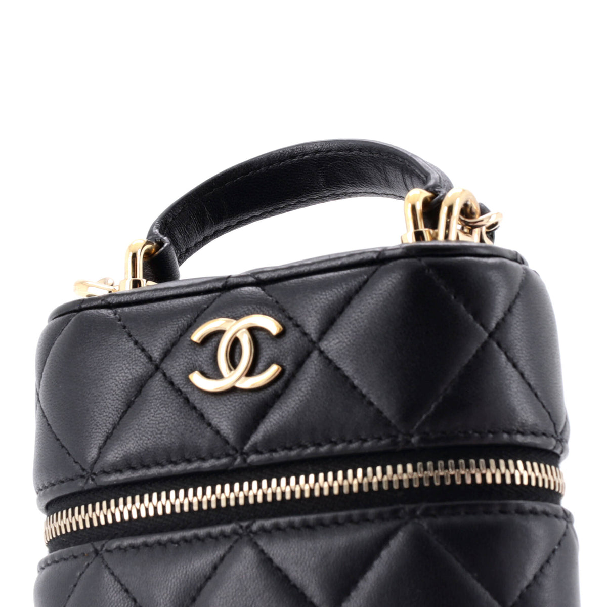 Classic Vanity Top Handle Phone Holder with Chain Quilted Lambskin