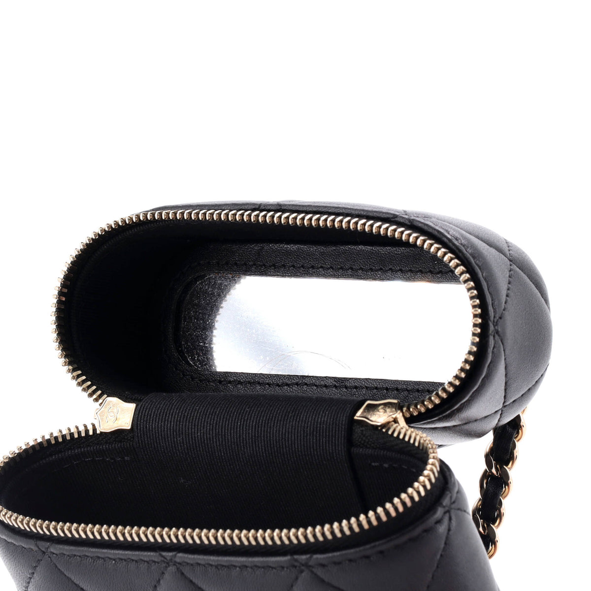 Classic Vanity Top Handle Phone Holder with Chain Quilted Lambskin