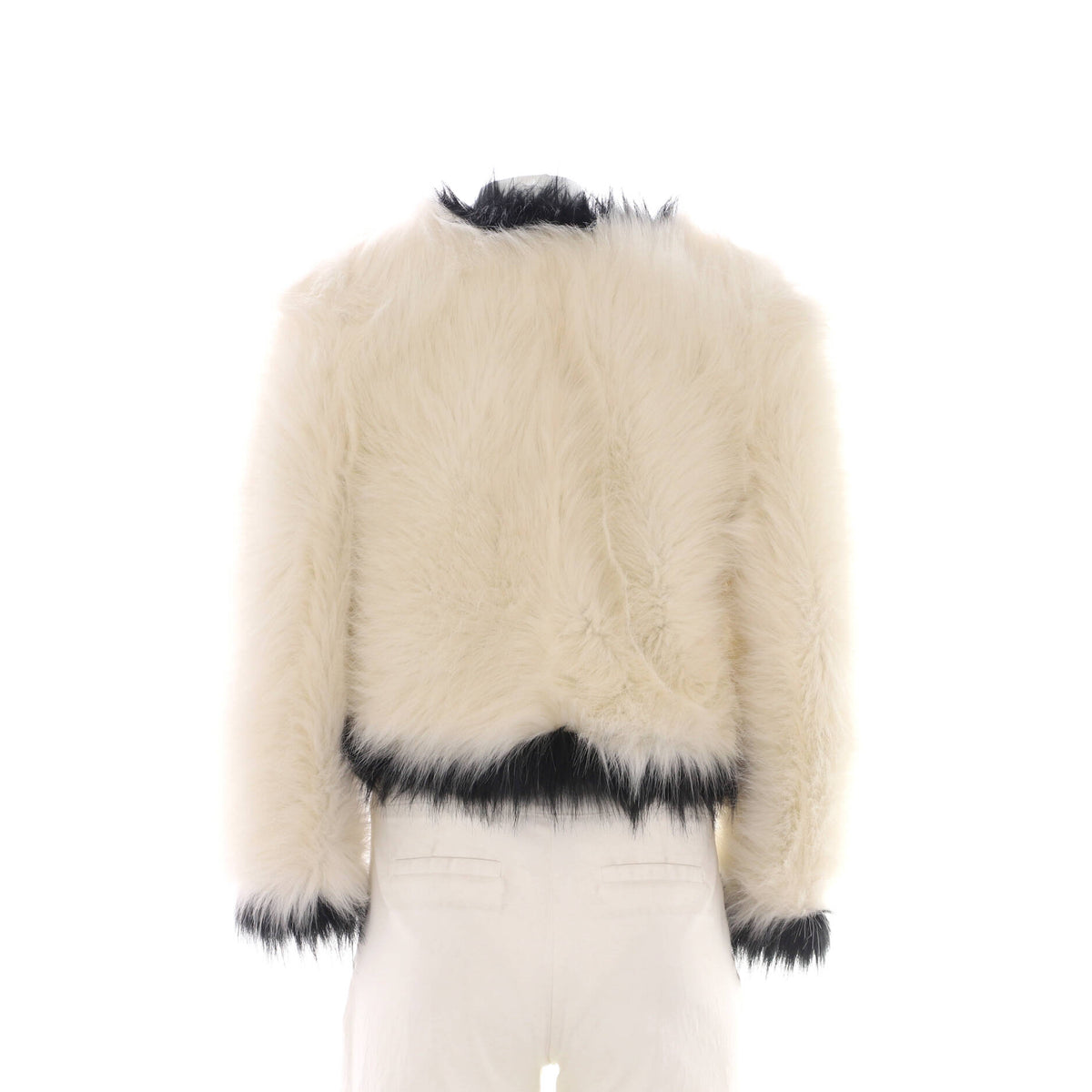 Women's Contrast Trim Collarless Jacket Faux Fur