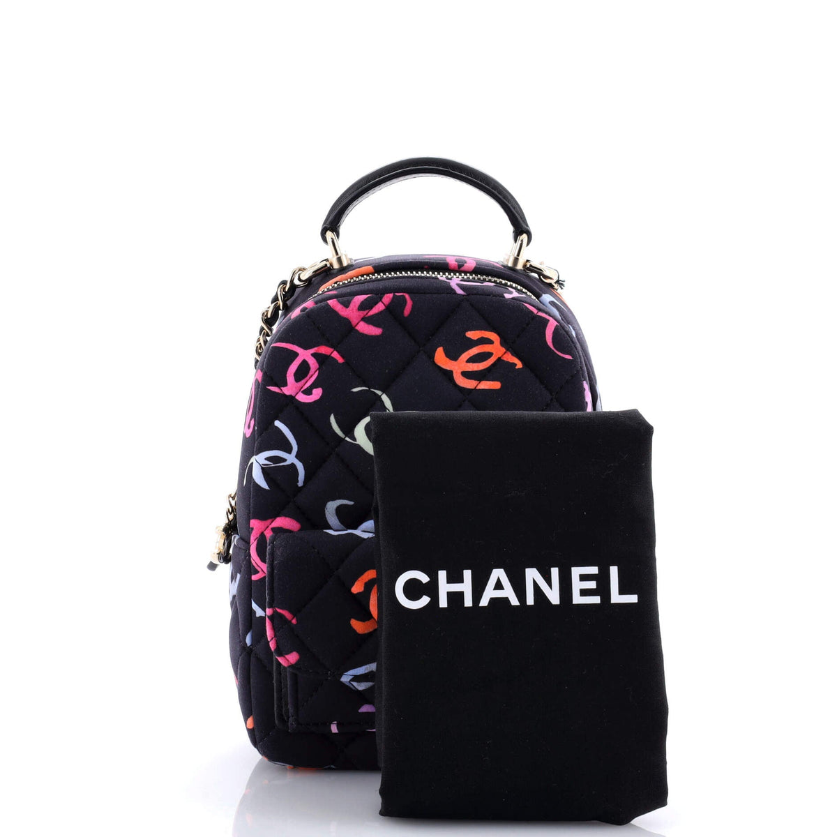Classic CC Chain Pocket Backpack Quilted CC Printed Fabric Mini