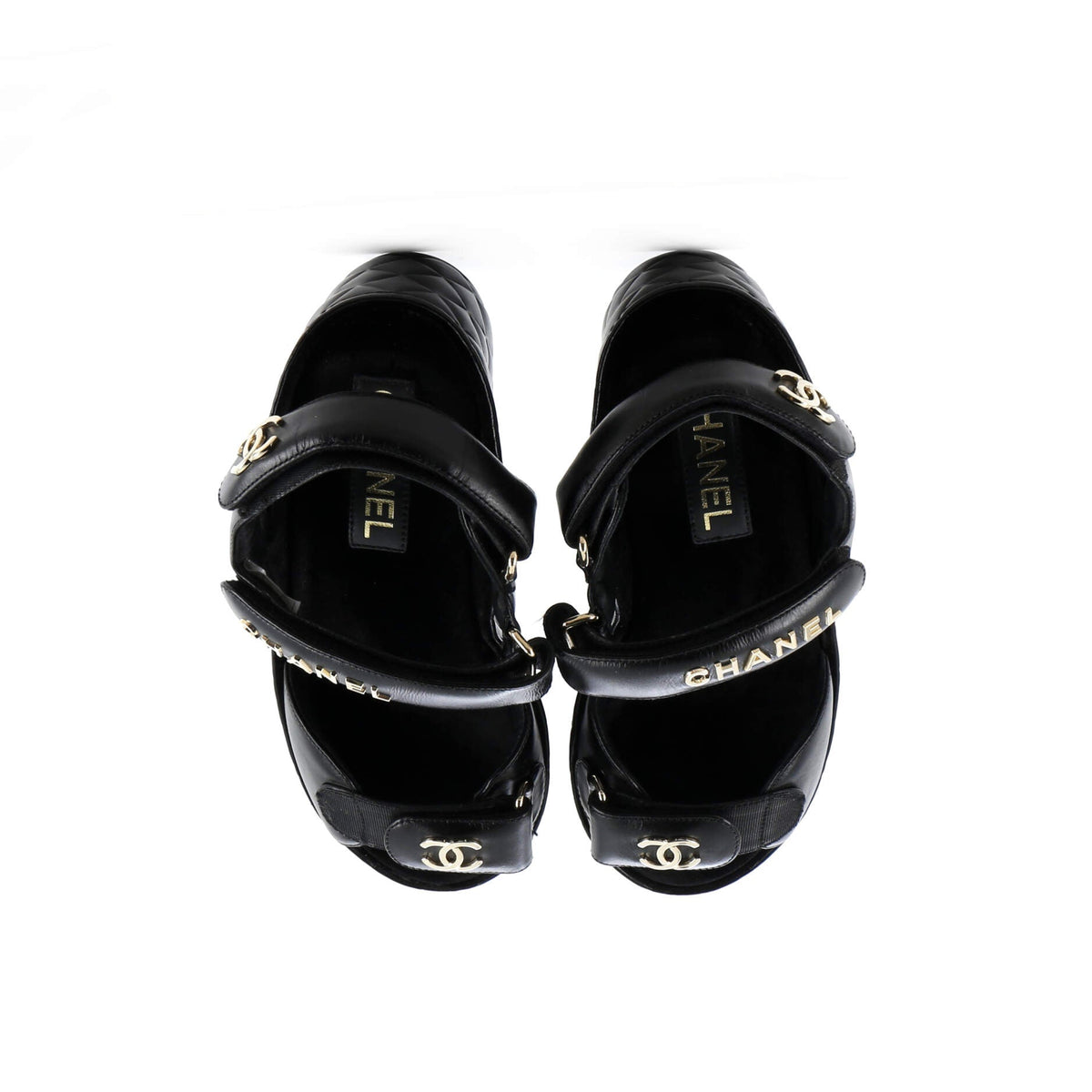 Women's Logo Velcro Strap Wedge Sandals Quilted Leather