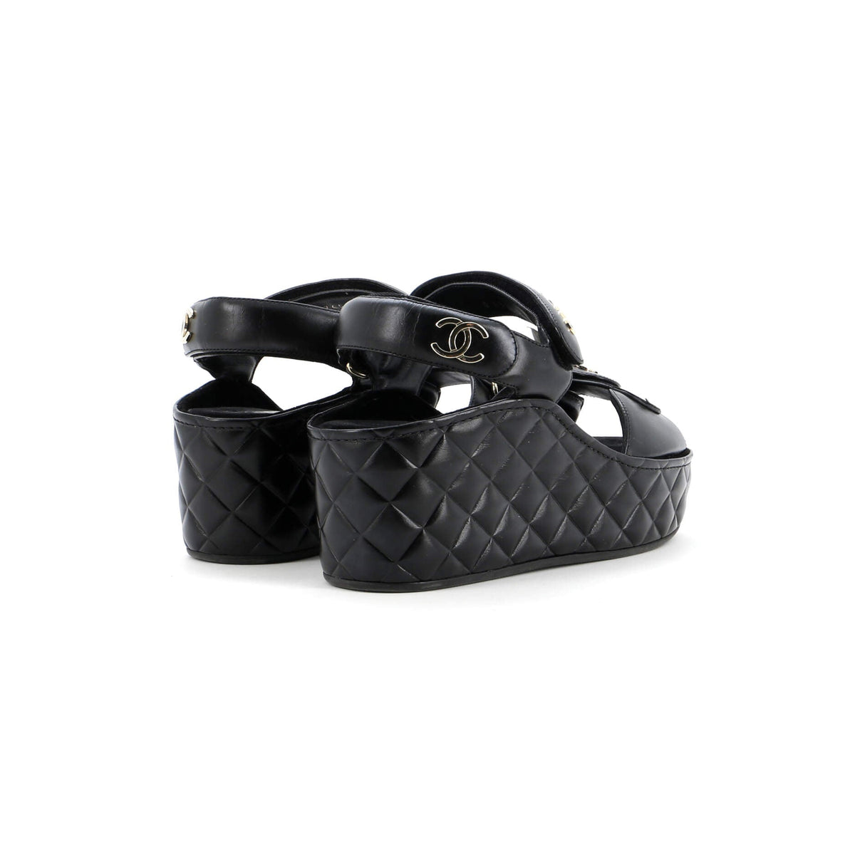Women's Logo Velcro Strap Wedge Sandals Quilted Leather