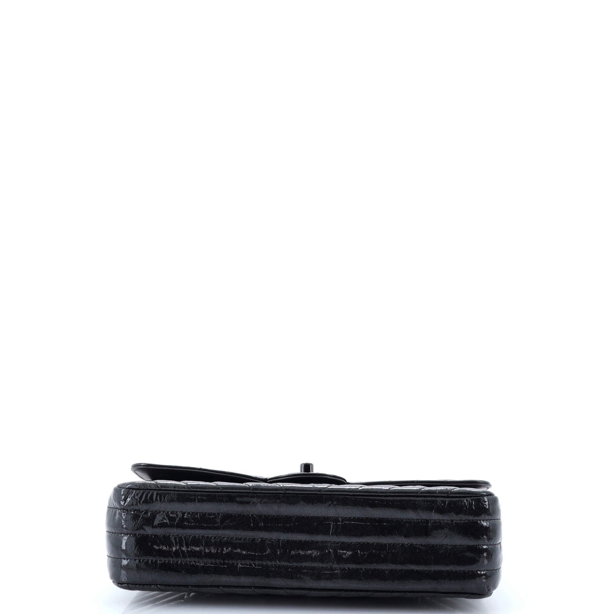 So Black Classic Double Flap Bag Chevron Crinkled Patent Medium