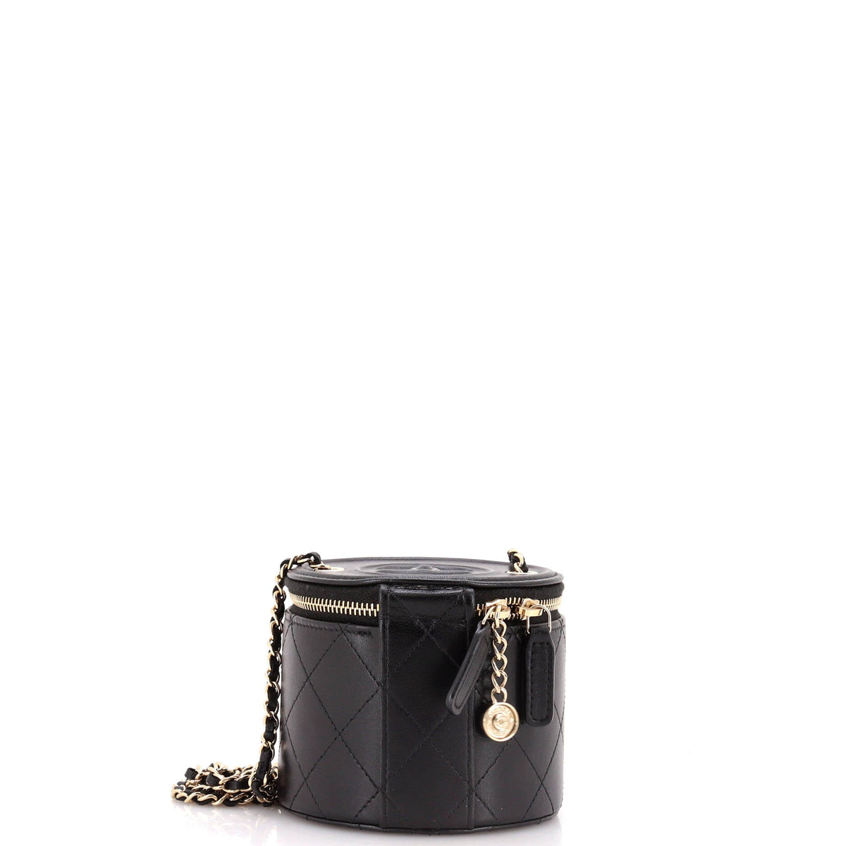 CC Round Vanity Case with Chain Quilted Lambskin Mini