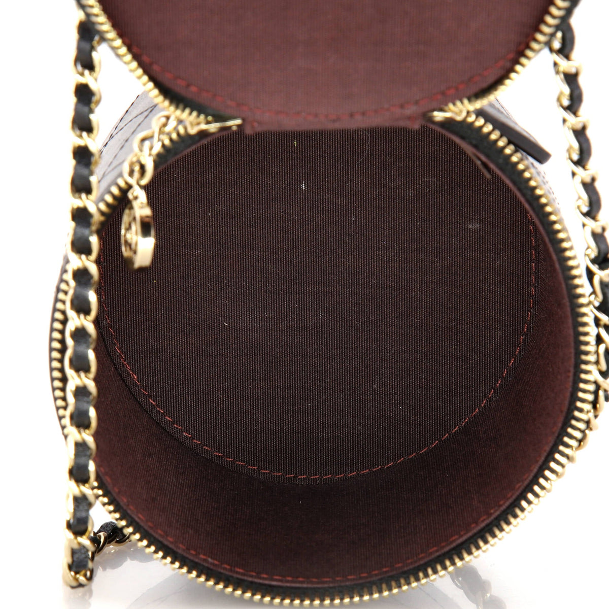 CC Round Vanity Case with Chain Quilted Lambskin Mini