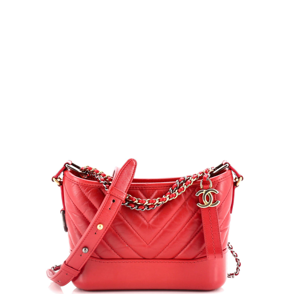 Gabrielle Hobo Chevron Aged Calfskin Small