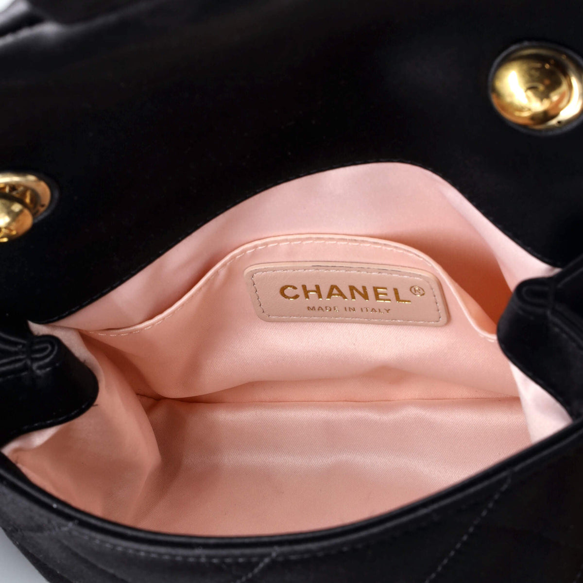 Oval Logo Chain Handle Flap Bag Quilted Satin with Crystals Mini