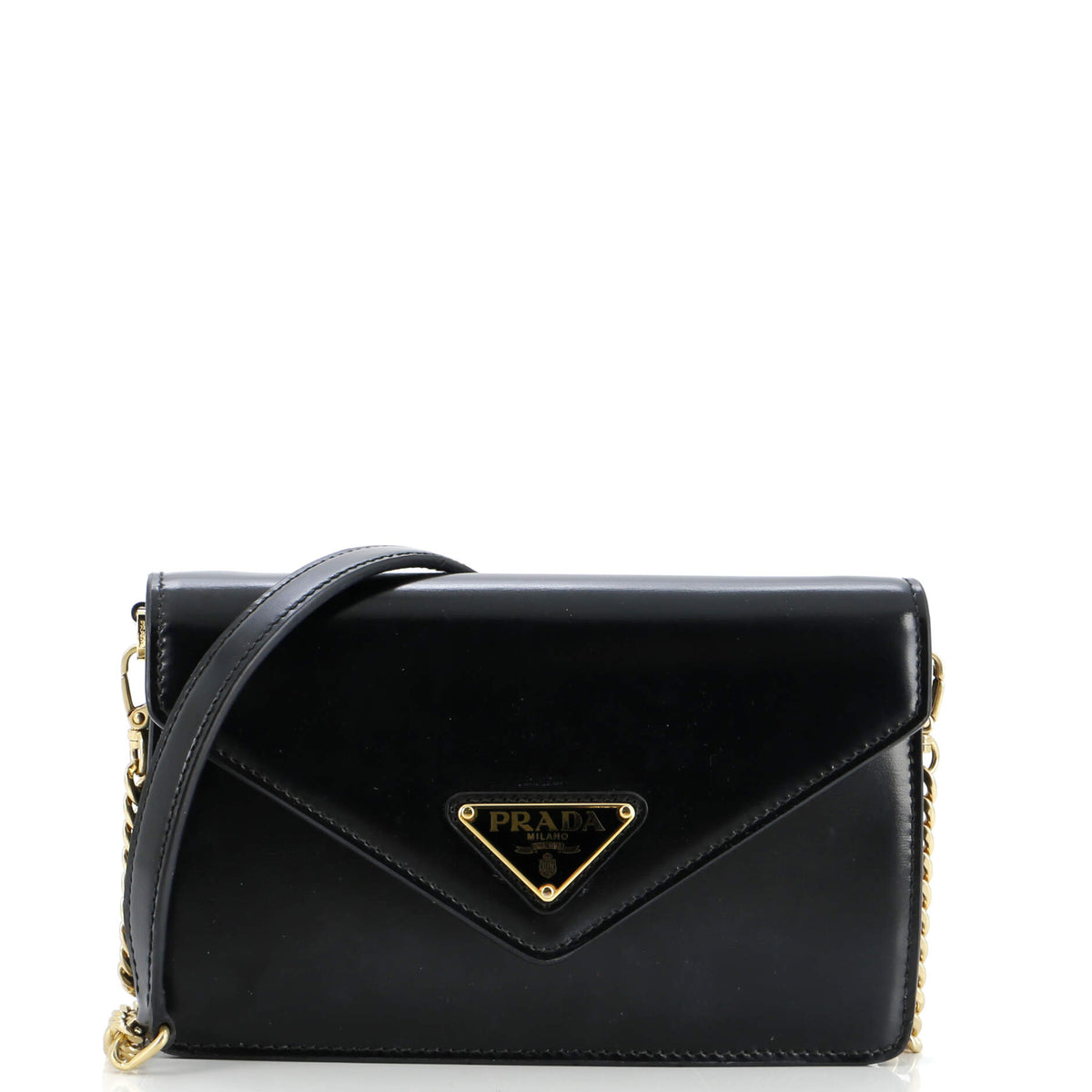 Triangle Logo Plaque Envelope Chain Shoulder Bag Saffiano Leather