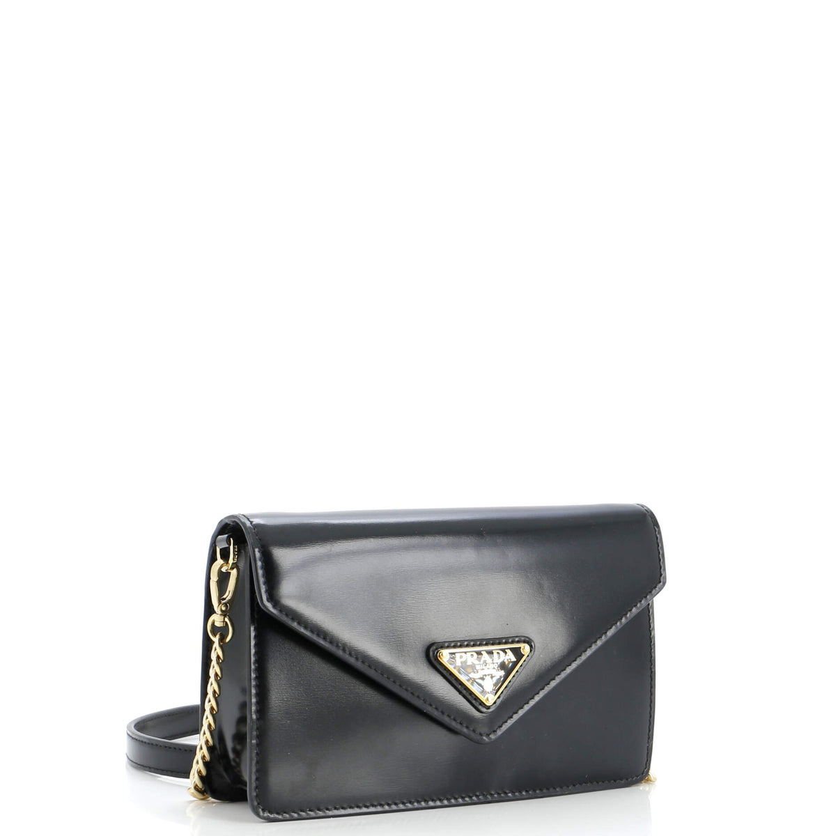 Triangle Logo Plaque Envelope Chain Shoulder Bag Saffiano Leather