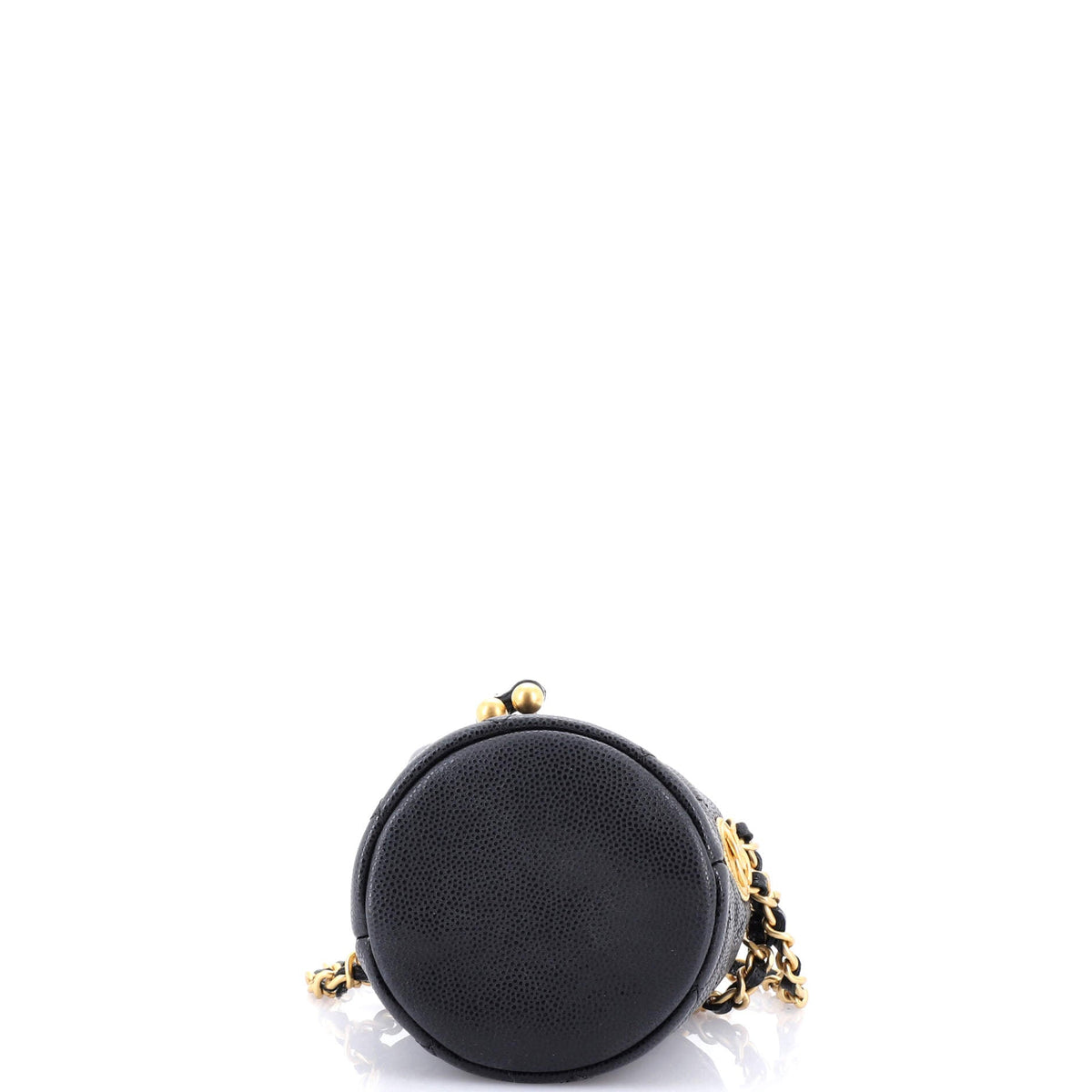 Twist Your Buttons Drawstring Bucket Bag Quilted Caviar Mini