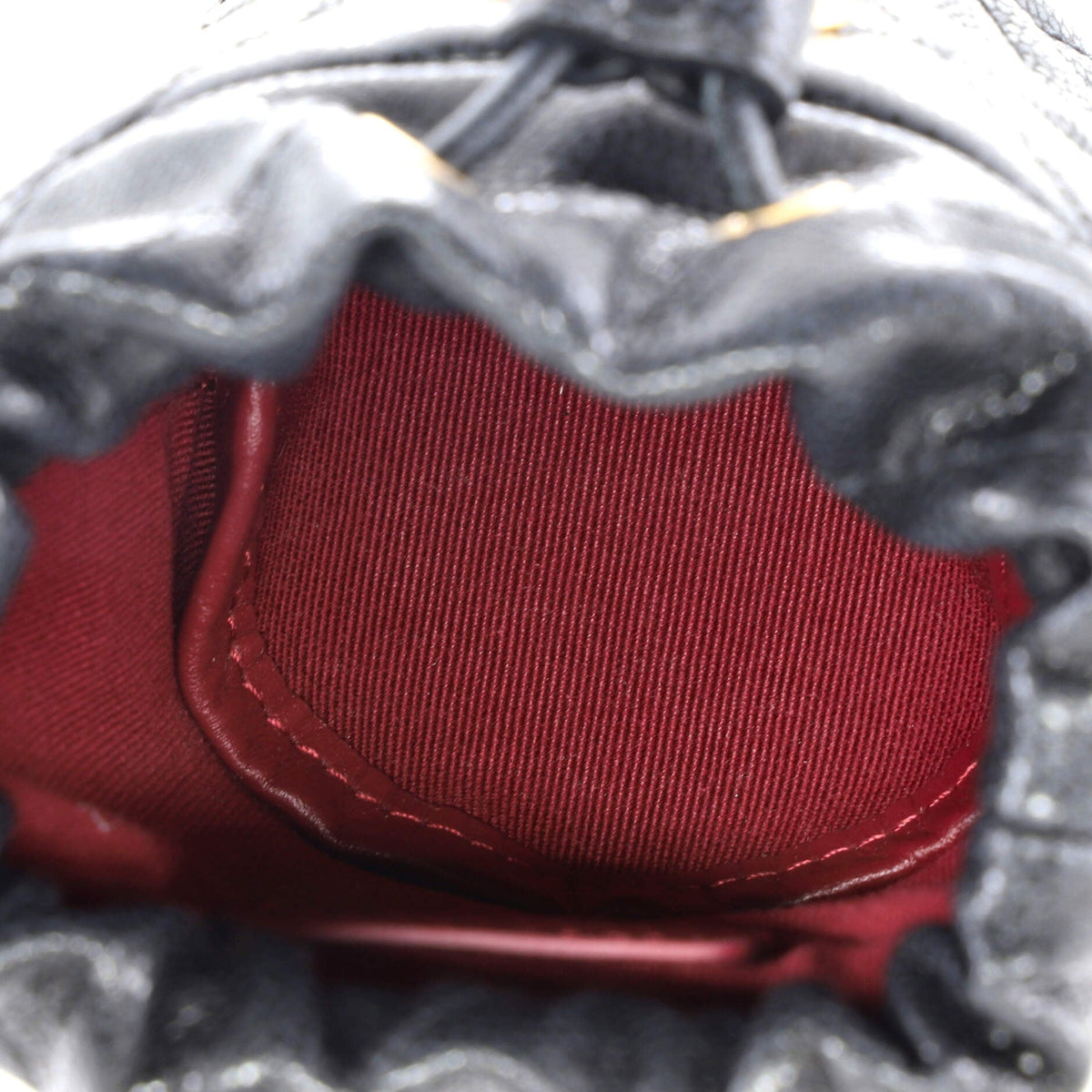 Twist Your Buttons Drawstring Bucket Bag Quilted Caviar Mini