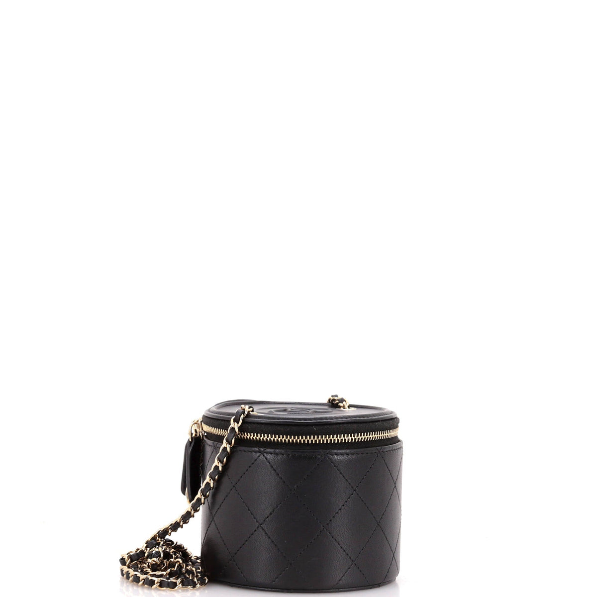 CC Round Vanity Case with Chain Quilted Lambskin Mini