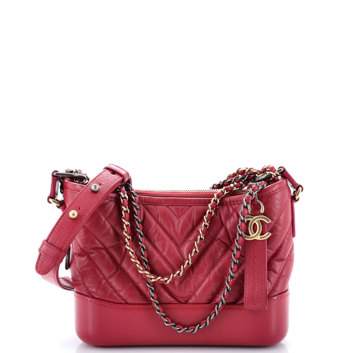 Gabrielle Hobo Chevron Aged Calfskin Small