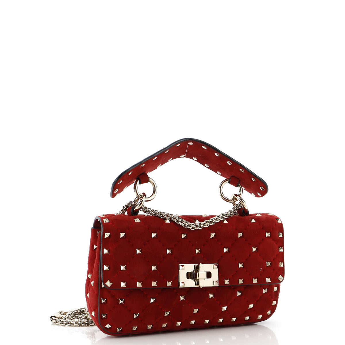Rockstud Spike Flap Bag Quilted Suede Small
