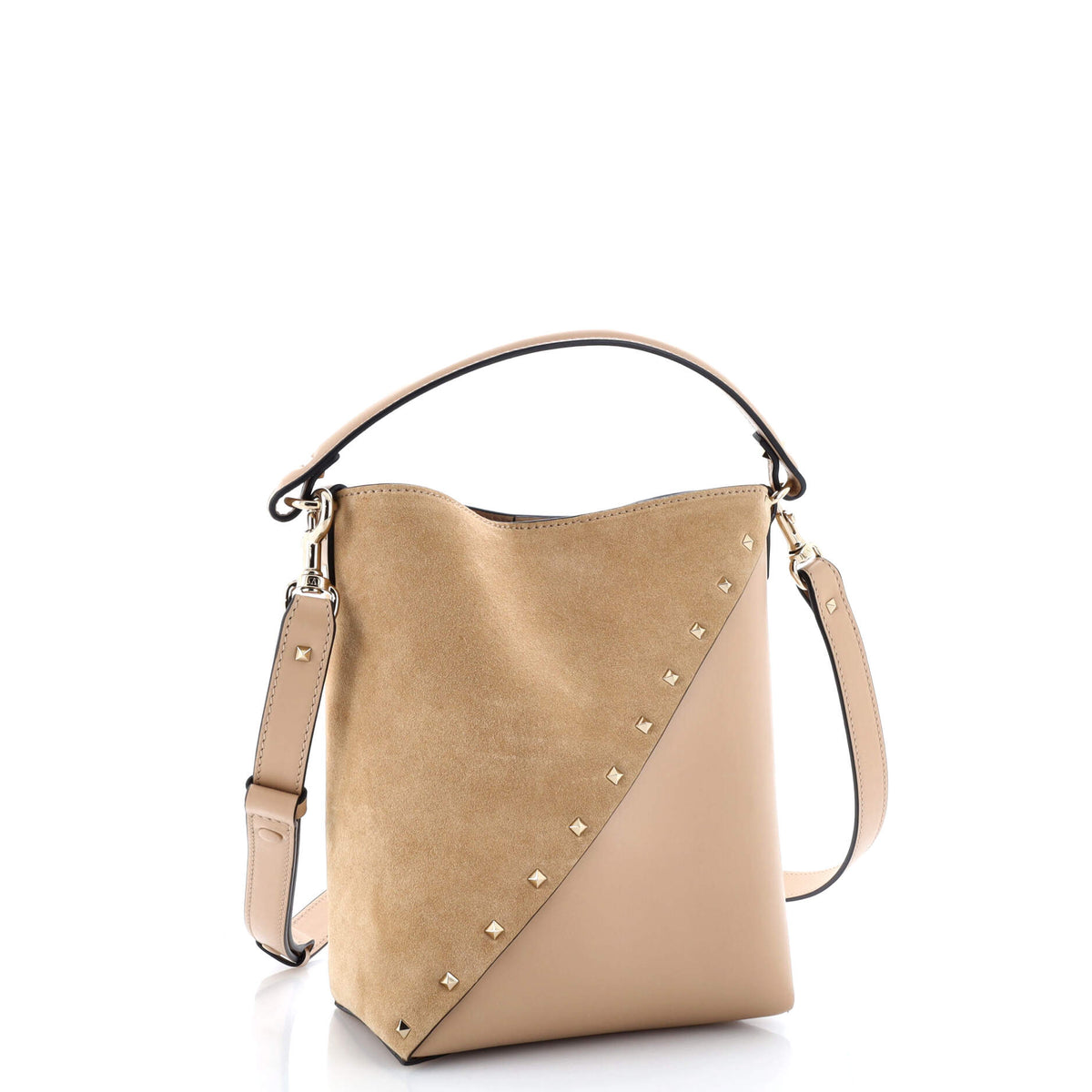 Rockstud Wispy Bucket Bag Leather and Suede Small