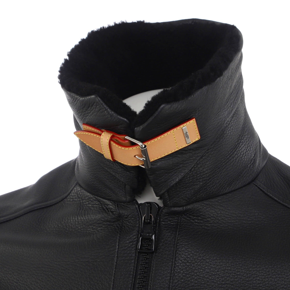 Men's Aviator Belted Collar Jacket Leather with Shearling