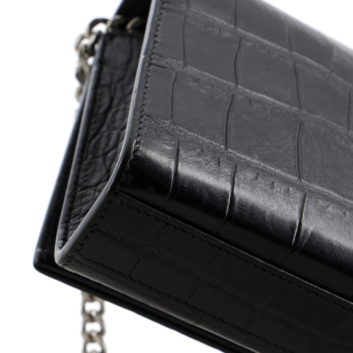 Classic Monogram Tassel Crossbody Bag Crocodile Embossed Leather Small