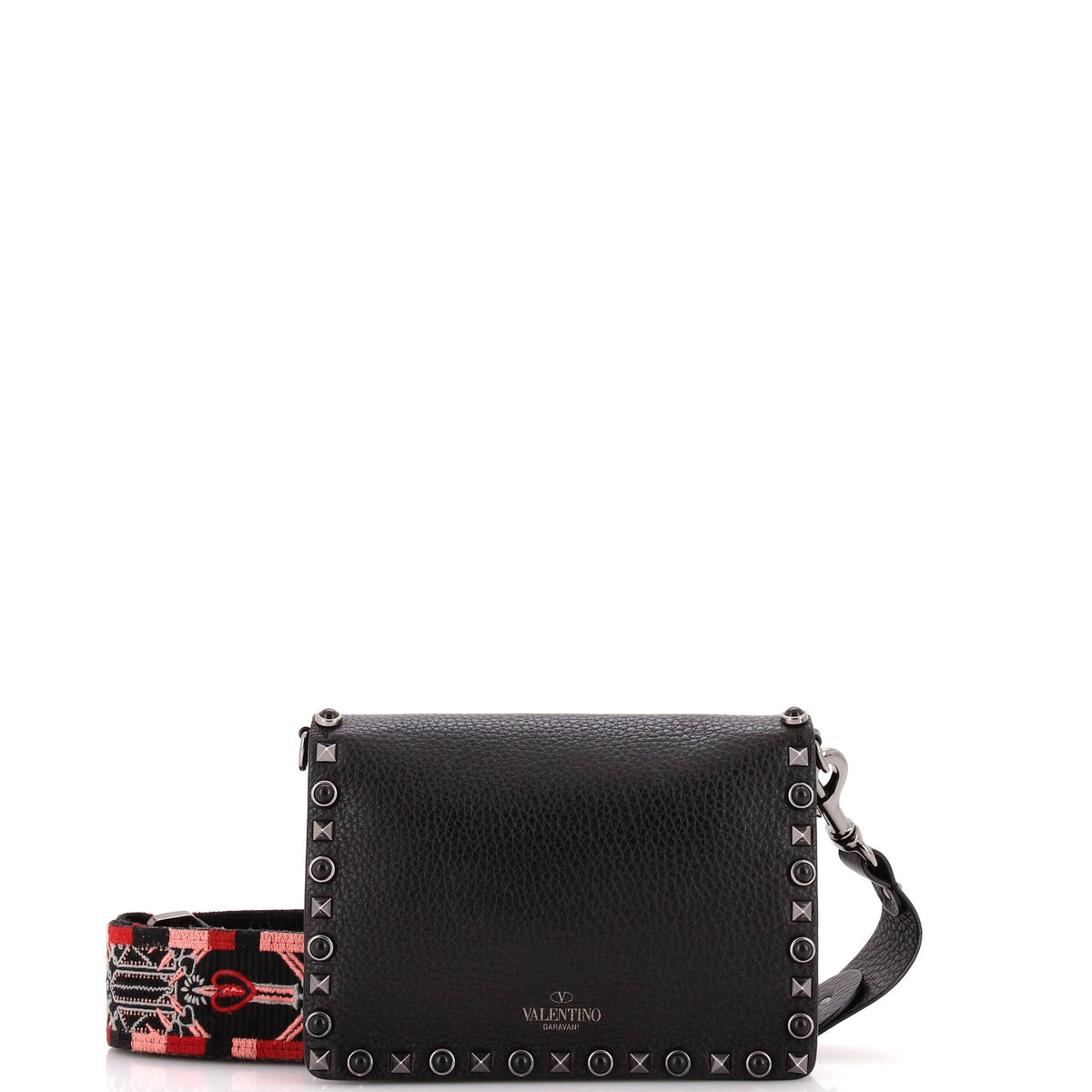 Rolling Rockstud Flip Lock Flap Bag Leather with Cabochons Small