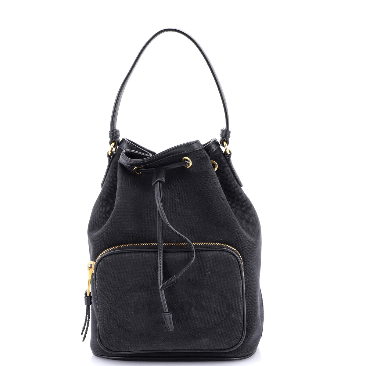 Logo Drawstring Bucket Bag Canvas
