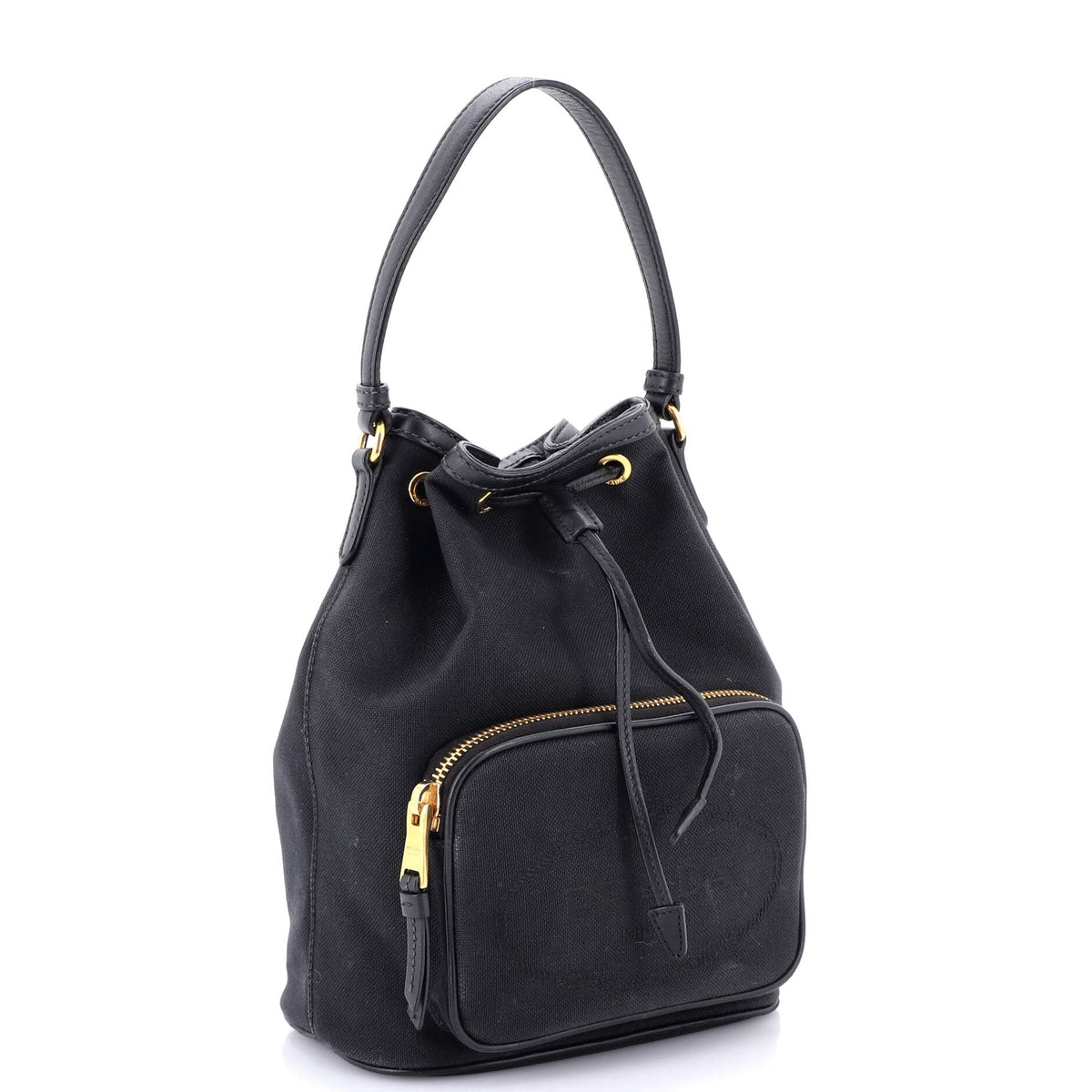 Logo Drawstring Bucket Bag Canvas