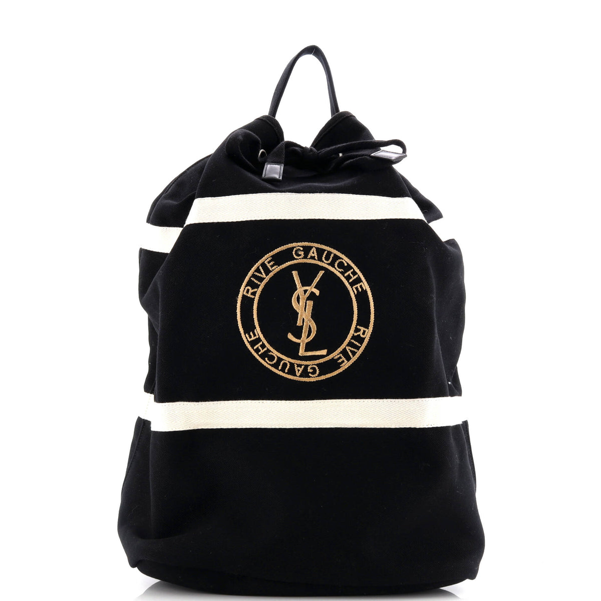 Rive Gauche Drawstring Sling Bag Embroidered Canvas