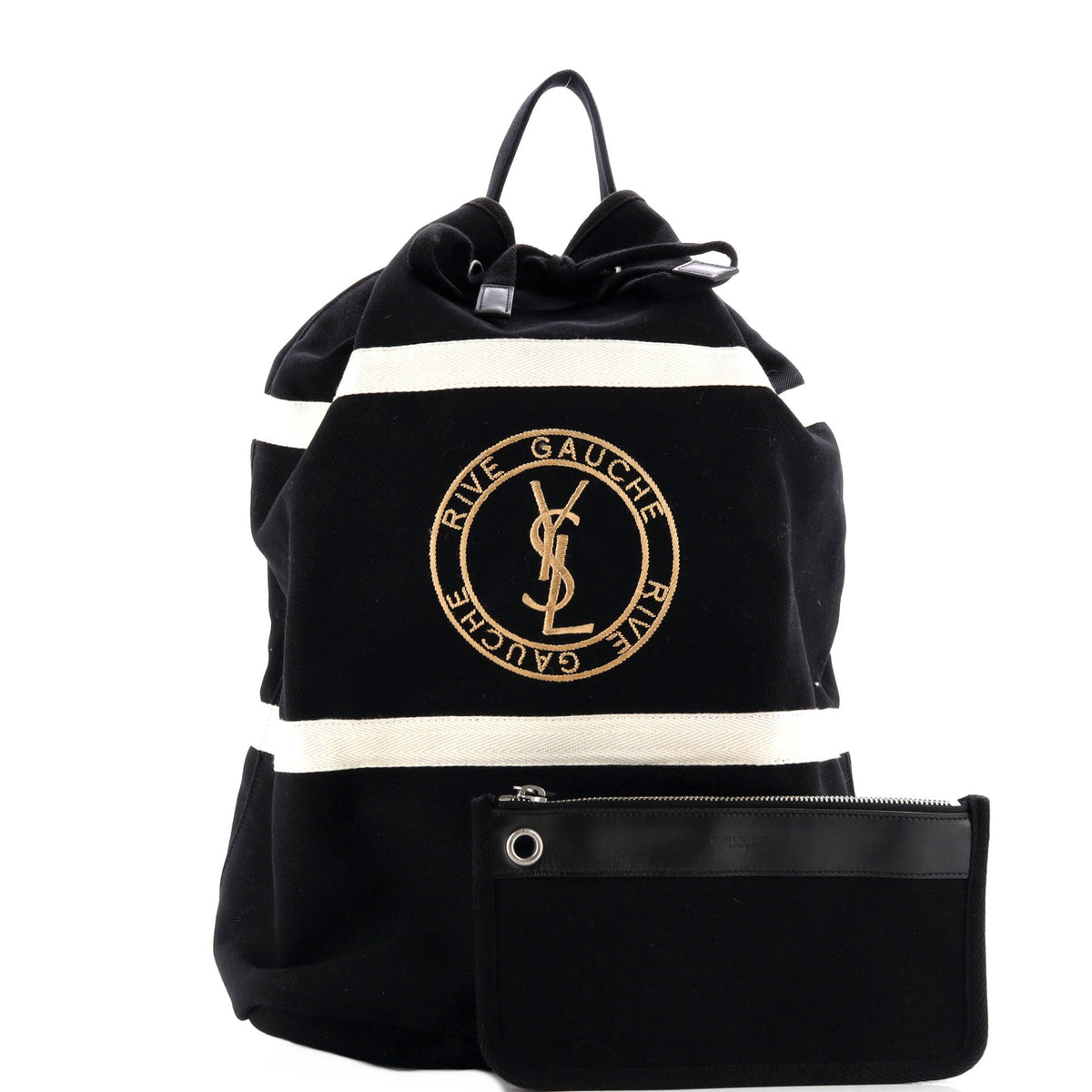 Rive Gauche Drawstring Sling Bag Embroidered Canvas