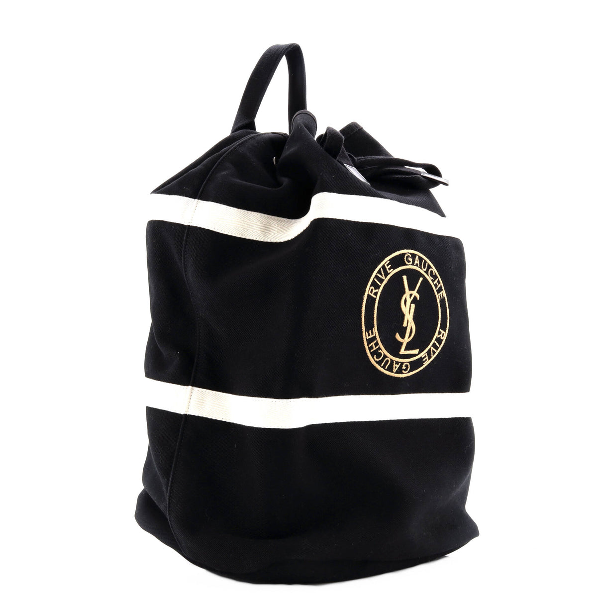 Rive Gauche Drawstring Sling Bag Embroidered Canvas