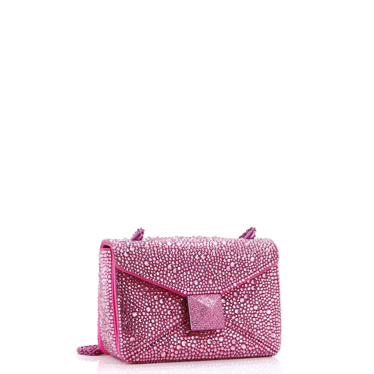 One Stud Chain Flap Bag Crystal Embellished Suede Small